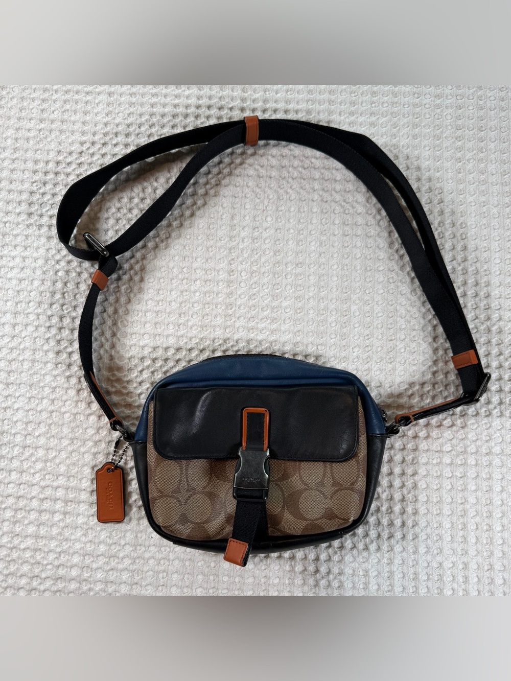 Coach New York Hudson Signature Crossbody Bag Brown Black Blue Sling Bag